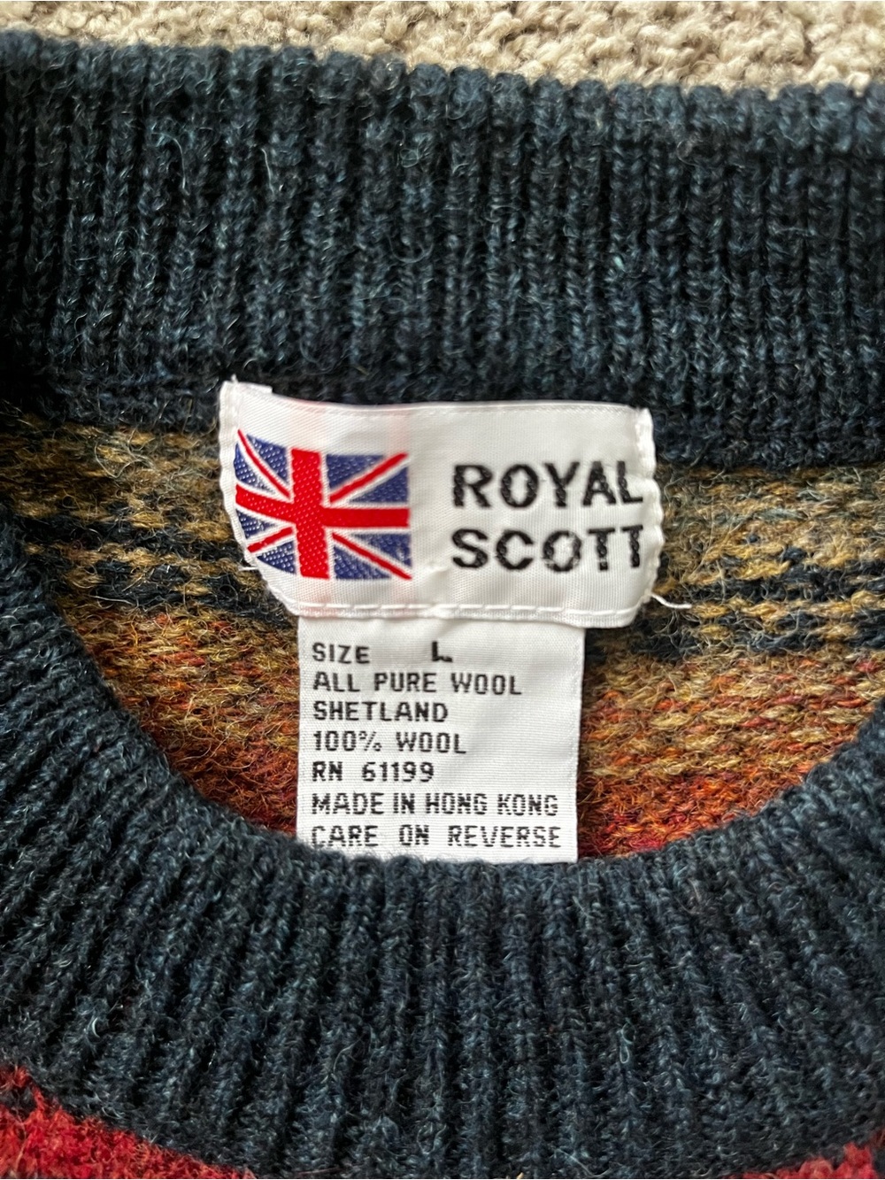 Royal Scott - Multicolor Wool Striped Crewneck Sweater - Men’s Size L - Picture 2 of 4